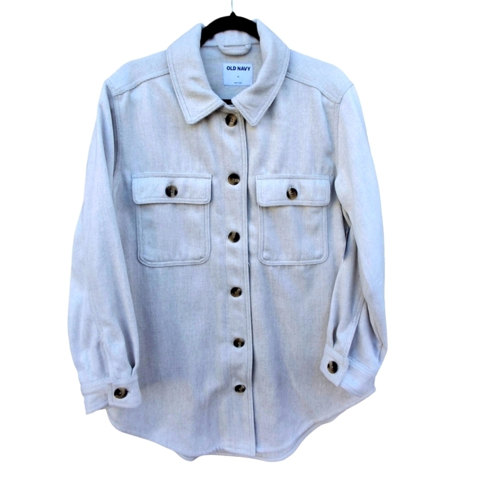 Old Navy Utility Shirt Jacket Soft Brushed Oatmeal White Women Size Medium